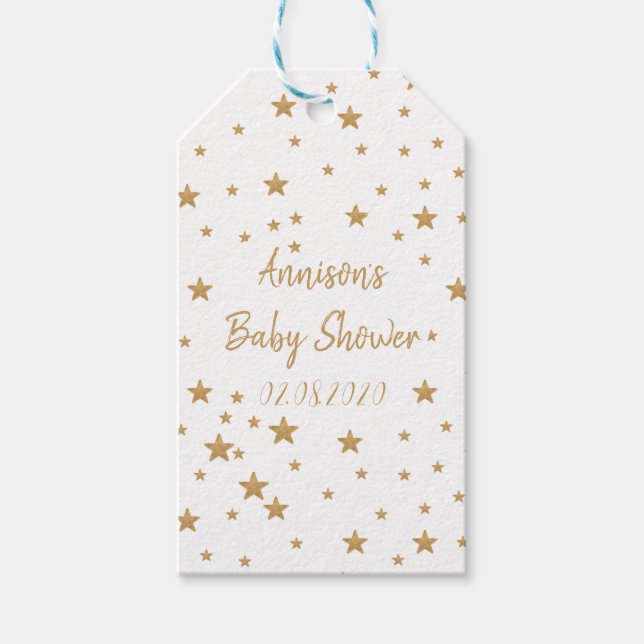 Personlig Guld Star Glitter Girl Baby Shower Presentetikett (Framsidan)