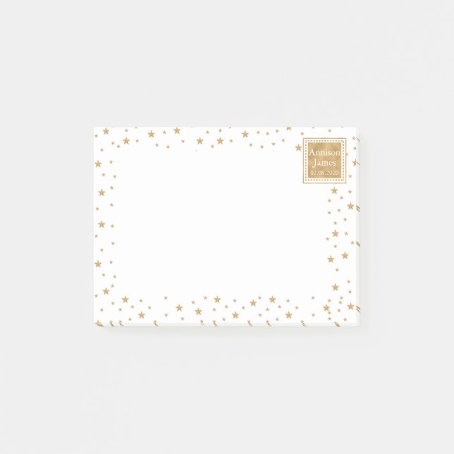 Personlig Guld Star Glitter Gnistra Vit Cute Post-it Block (Framsida)