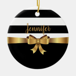 Personlig Guld, Svart fet Rand ELEGANT BOW Julgransprydnad Keramik