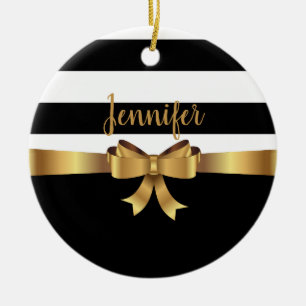 Personlig Guld, Svart fet Rand ELEGANT BOW Julgransprydnad Keramik