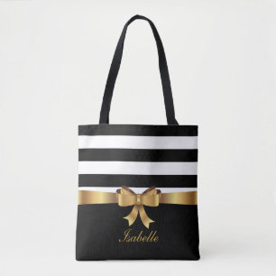 Personlig Guld, Svart fet Rand ELEGANT BOW Tygkasse