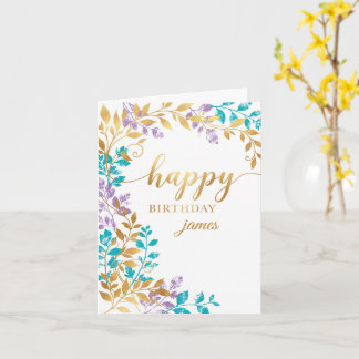Personlig guld teal blomsterfödelsedags kort