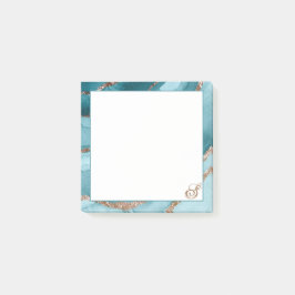Personlig Guld Teal Blue MARBLE Post-it Block