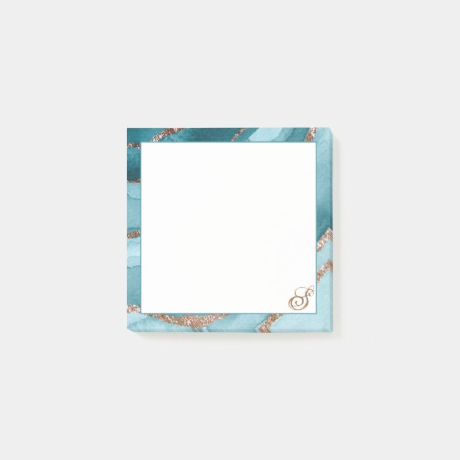 Personlig Guld Teal Blue MARBLE Post-it Block (Framsida)