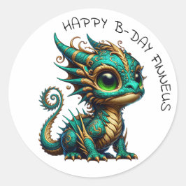 Personlig Guld Teal Dragon Boy's Birthday Runt Klistermärke