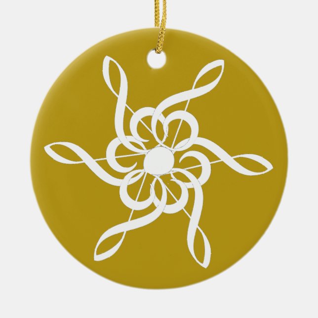 Personlig Guld Treble Clef Snowflake Musical Julgransprydnad Keramik (Framsidan)