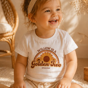 Personlig guld två födelsedagskjorta flicka retro t shirt