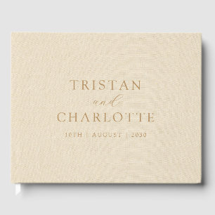 Personlig Guld Typography Cream Faux Linen Gästböcker