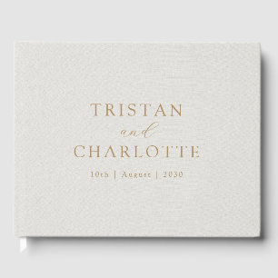Personlig Guld Typography White Faux Linen Gästböcker