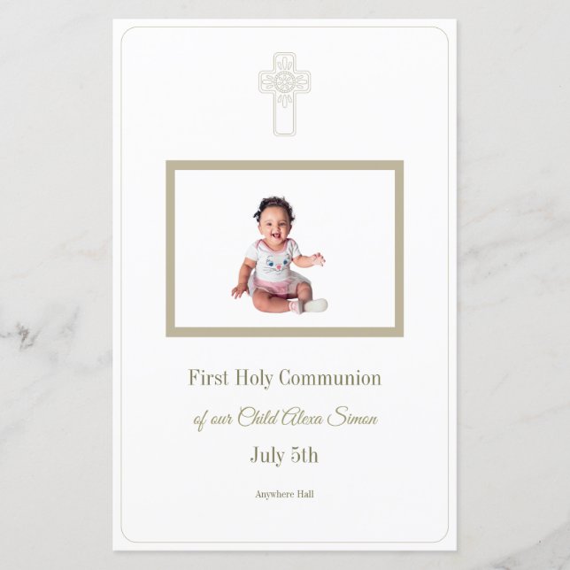 Personlig Guld White First Heliga Communion-menyn (Framsida)