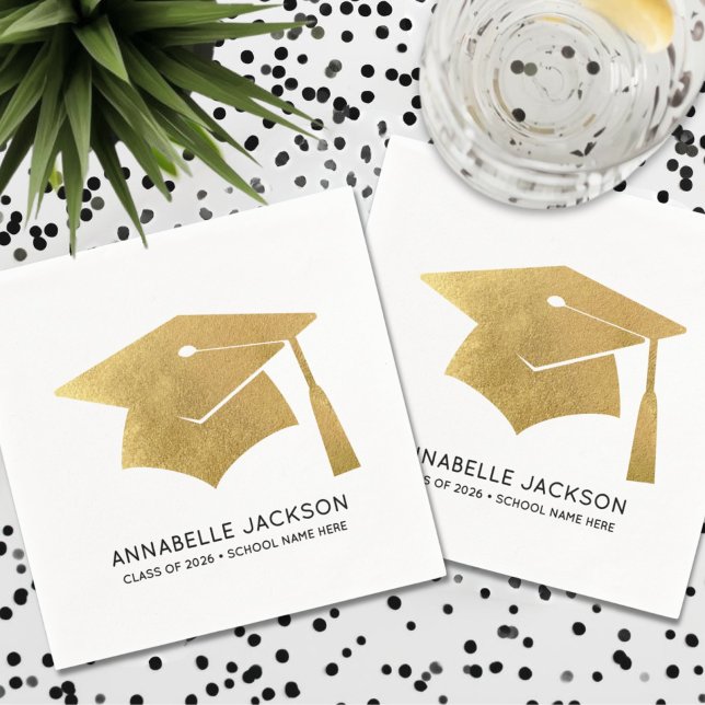 Personlig guldavgångsceremoni pappersservett (Personalized Gold Graduation Napkins)