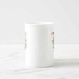 Personlig guldbokstav med blommor U Benporslin Mugg