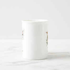 Personlig guldbokstav W med blommor Benporslin Mugg