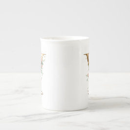 Personlig guldbokstavsinitial V med blommor Benporslin Mugg