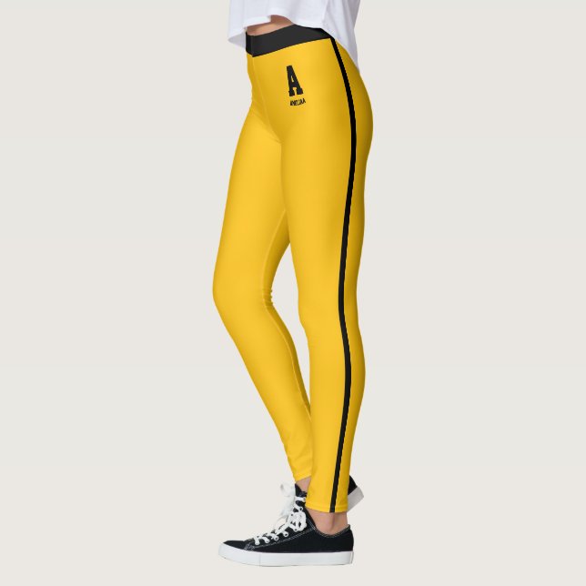 Personlig guldgul svart randig monogram leggings (Vänster)