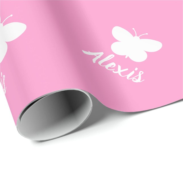Personlig gullig rosa butterfly mönster presentpapper (Rullad Hörn)