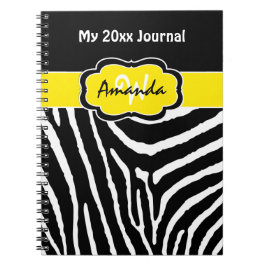 Personlig Gult Black White Zebra Journal Anteckningsbok Med Spiral