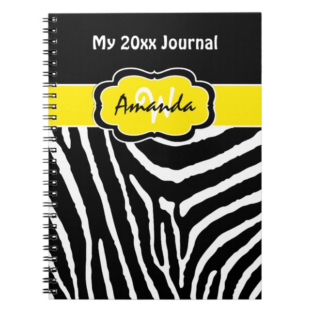 Personlig Gult Black White Zebra Journal Anteckningsbok Med Spiral (Framsidan)