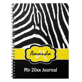 Personlig Gult Black White Zebra Rand Anteckningsbok Med Spiral