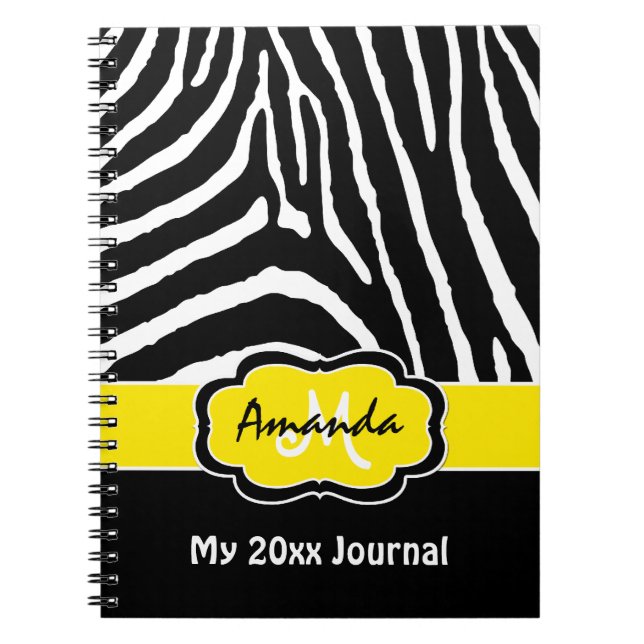 Personlig Gult Black White Zebra Rand Anteckningsbok Med Spiral (Framsidan)
