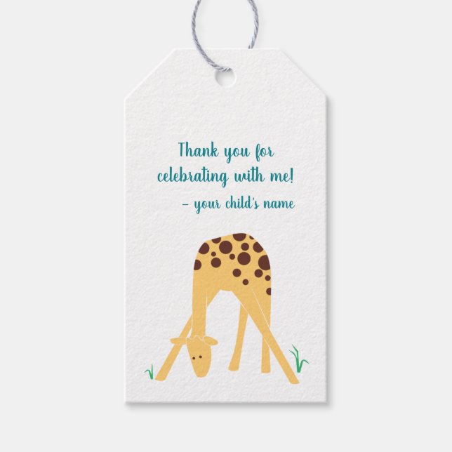 Personlig Gult Giraffe Baby Shower Birthday Presentetikett (Framsidan)