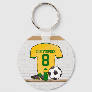 Personlig Gult Grönt Football Soccer Jersey Nyckelring
