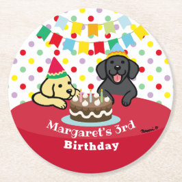 Personlig Gult och Black Labradors Birthday Underlägg Papper Rund