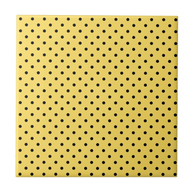 Personlig Gult och Black Polka Dot Mönster Kakelplatta (Framsidan)