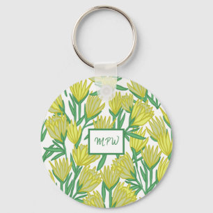 Personlig Gult Original Art Blommigt Design Nyckelring
