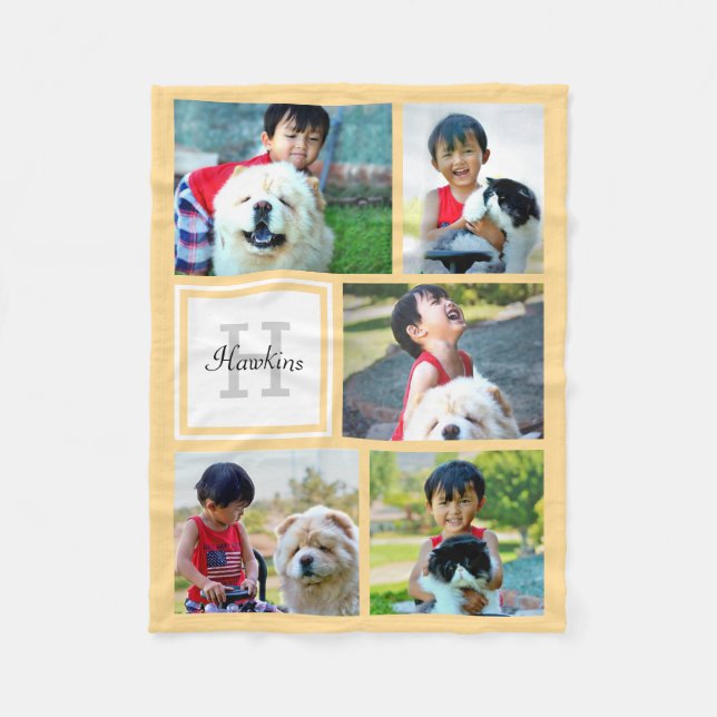 Personlig Gult Photo Collage Monogrammed Gift Fleecefilt (Framsidan)