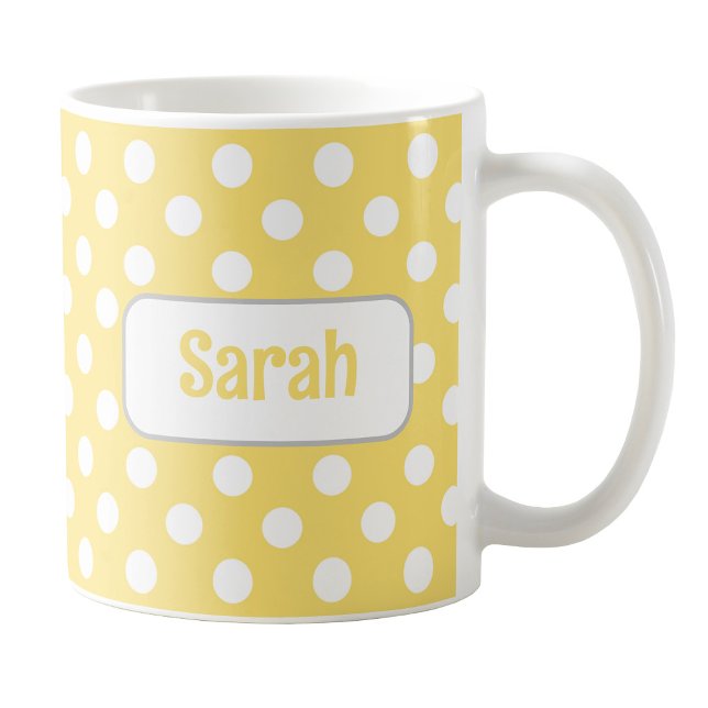 Personlig Gult Polka Dot Mugg (Personalized Yellow Polka Dot Mug at Amy's Coffee Mugs on Zazzle. )