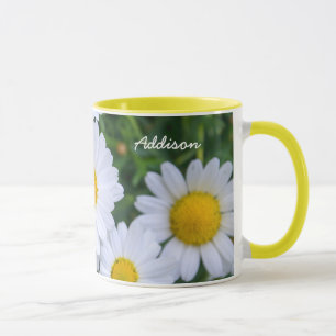 Personlig Gult Ringer Mugg med Daisy