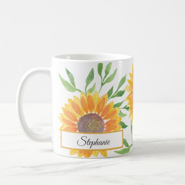 Personlig Gult Solblommor Mönster Kaffe Mugg (Vänster)