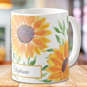 Personlig Gult Solblommor Vattenfärg Kaffemugg