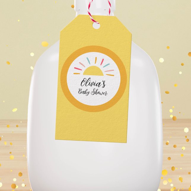 Personlig Gult Sunshine Baby Shower Presentetikett (Skapare uppladdad)