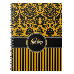 Personlig Gult Svartvit stripe-mask Anteckningsbok Med Spiral
