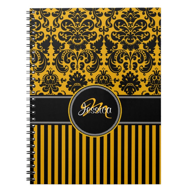 Personlig Gult Svartvit stripe-mask Anteckningsbok Med Spiral (Framsidan)