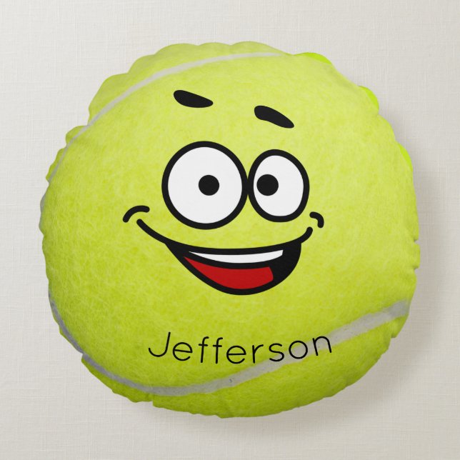 Personlig Gult Tennis Boll lustiga ansikte Rund Kudde (Framsidan)
