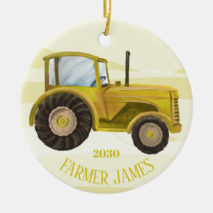 Personlig Gult Traktor jul Ornament
