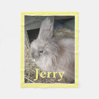 Personlig Gult Trim Pet Bunny Photo and Namn Fleecefilt