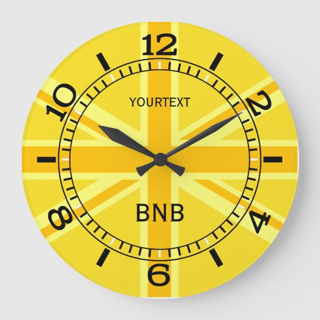 Personlig Gult Union Jack British Flagga Dial Stor Klocka (Framsida)