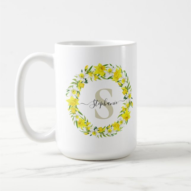 Personlig Gult White Daffodil Garland Kaffemugg (Vänster)