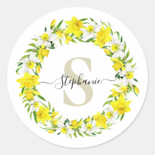 Personlig Gult White Daffodil Garland Runt Klistermärke