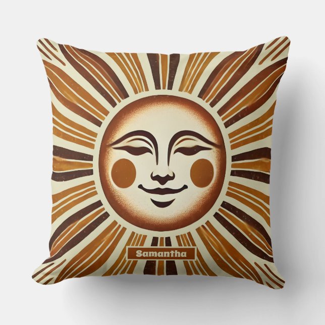 Personlig gyllene vintage boho solpresent kudde (Framsida)