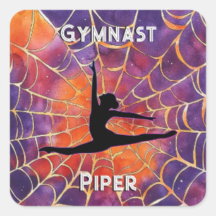Personlig Gymnastics Halloween Spindelnät Fyrkantigt Klistermärke