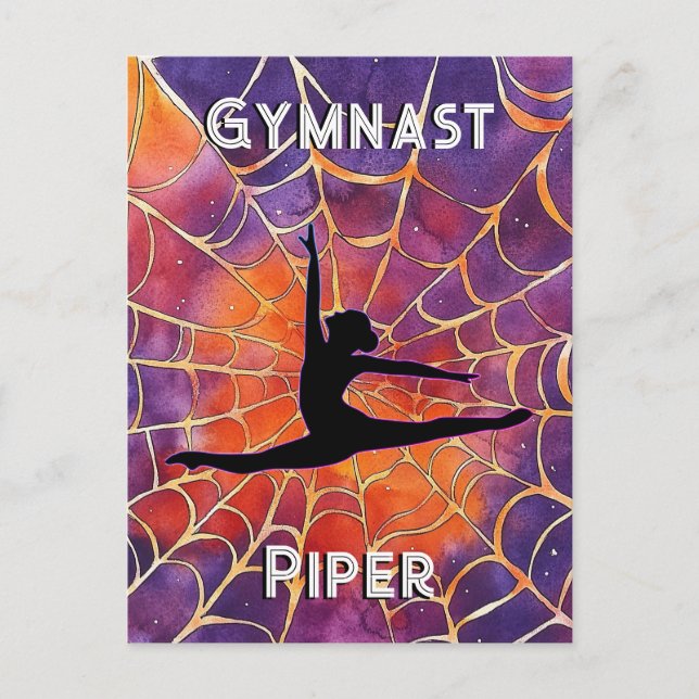 Personlig Gymnastics Halloween Spindelnät Vykort (Framsida)