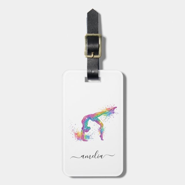 Personlig Gymnastik Glitter Bagagebricka (Vertikal Framsida)
