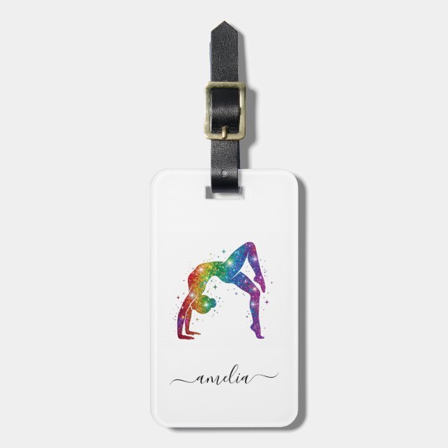 Personlig Gymnastik Glitter Bagagebricka (Vertikal Framsida)