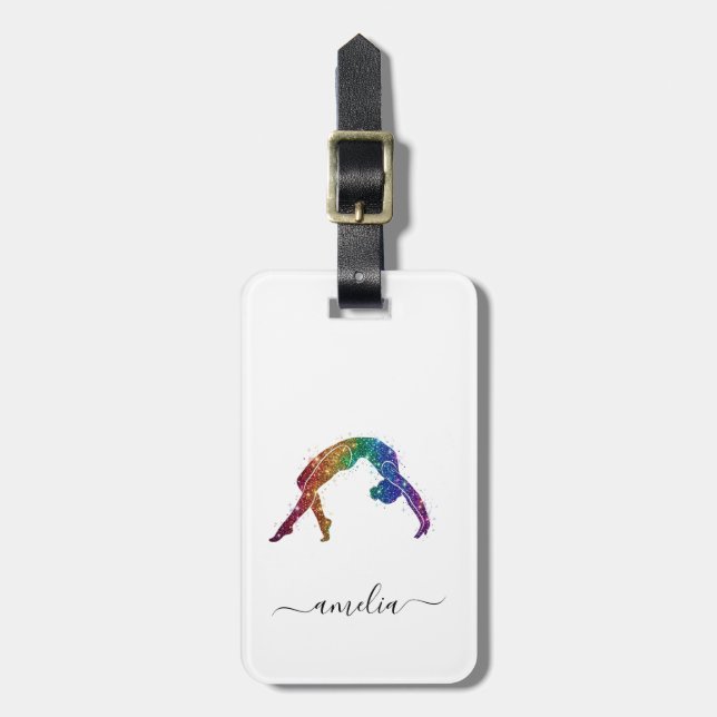 Personlig Gymnastik Glitter Bagagebricka (Vertikal Framsida)