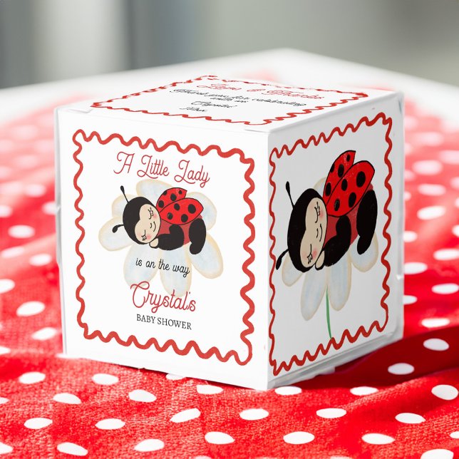 Personlig gynnas av babyduschen. presentaskar (Ladybug baby shower favors personalized favor boxes cute sleeping on a daisy ladybug wavy border)